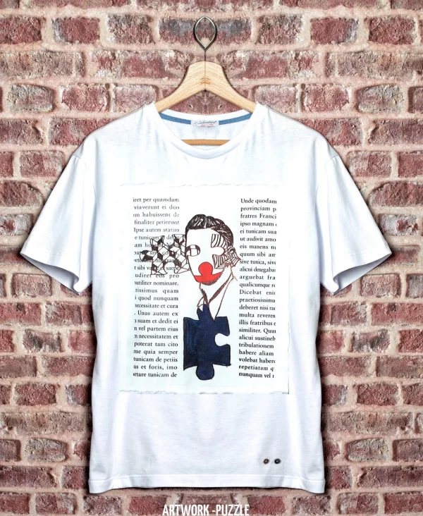 T-shirt made in Italy fantasia Ad Litteram  100% cotone jersey pettinato -DESIGN Ad Litteram -