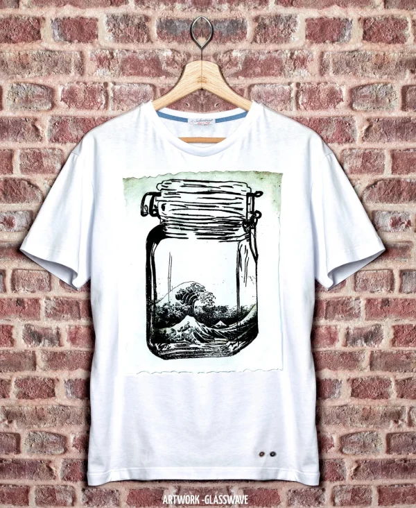 T-shirt made in Italy fantasia 100% cotone jersey pettinato -MODELLO GLASSWAVE  -