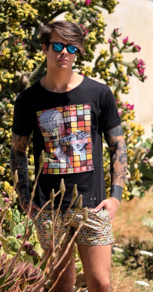 Tshirt made in Italy fantasia Rebus fashion 100% cotone jersey pettinato -DESIGN -