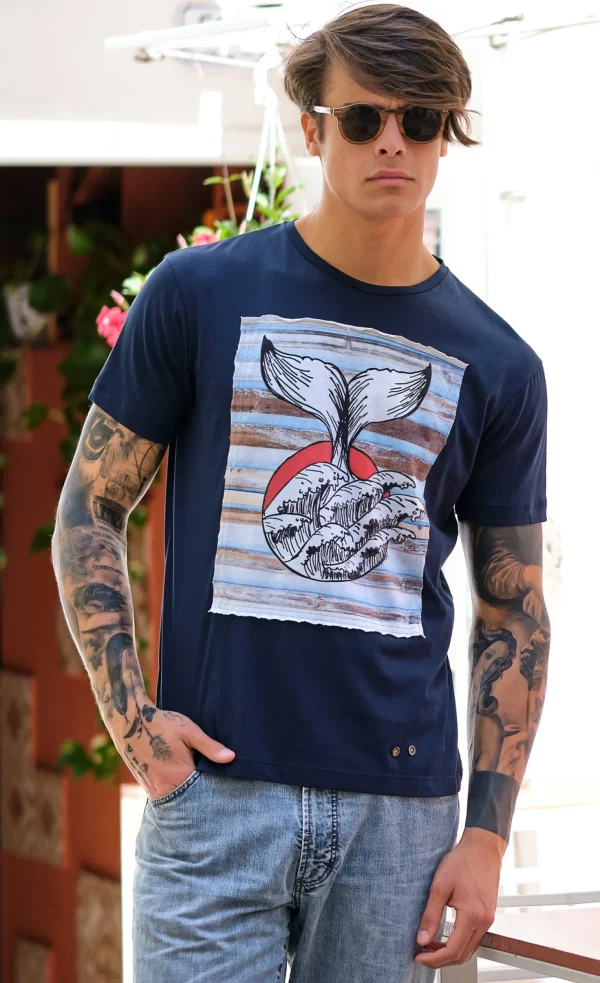 t-shirt made in Italy Fantasia wood-fish 100% fresco cotone jersey design wood-fish