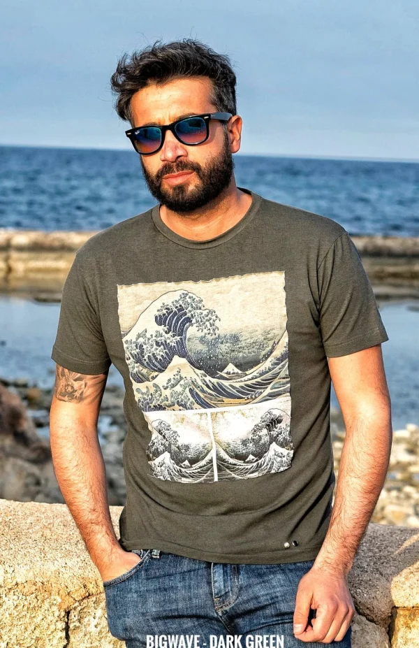 T-shirt made in Italy Fantasia big wave 100% fresco cotone jersey design big wave