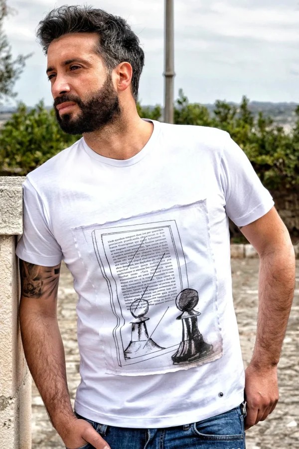 T-shirt made in Italy Fantasia chess mirror 100% fresco cotone jersey pettinato design chess mirror