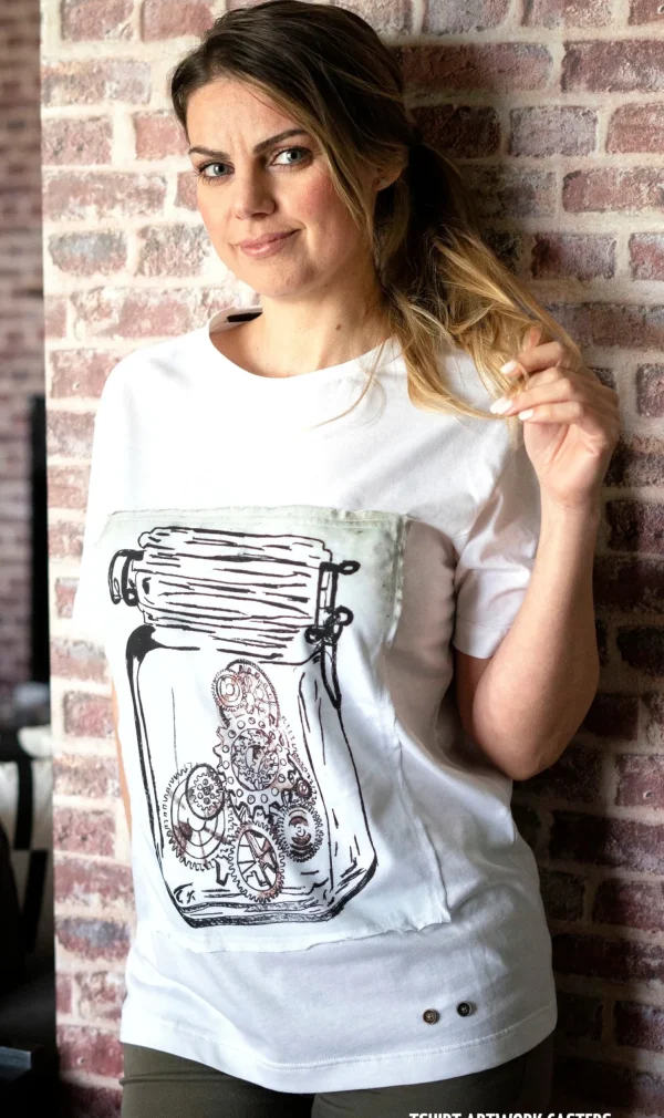 T-shirt made in Italy fantasia Casters 100% cotone jersey pettinato -DESIGN Casters-