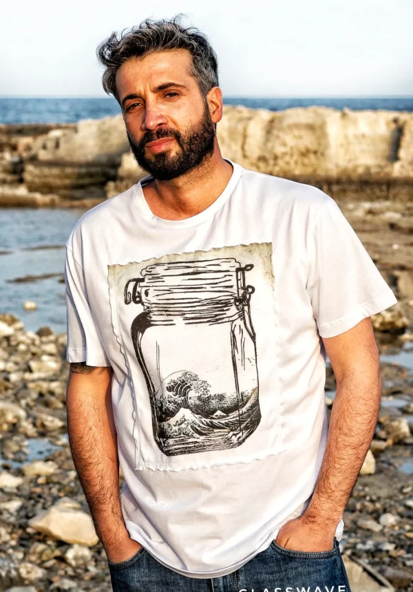 T-shirt made in Italy fantasia 100% cotone jersey pettinato -MODELLO GLASSWAVE  -