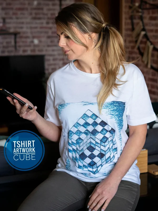 T-shirt made in Italy Fantasia Cube 100% fresco cotone jersey pettinato design cube