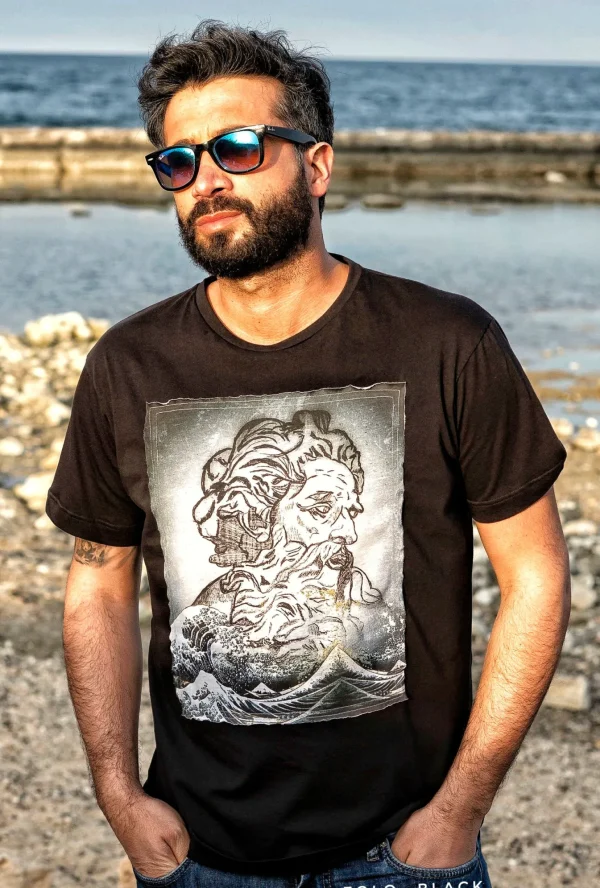 T-shirt made in Italy fantasia Eolo 100% cotone jersey pettinato -DESIGN Eolo -