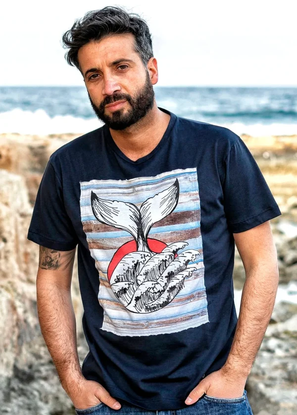t-shirt made in Italy Fantasia wood-fish 100% fresco cotone jersey design wood-fish