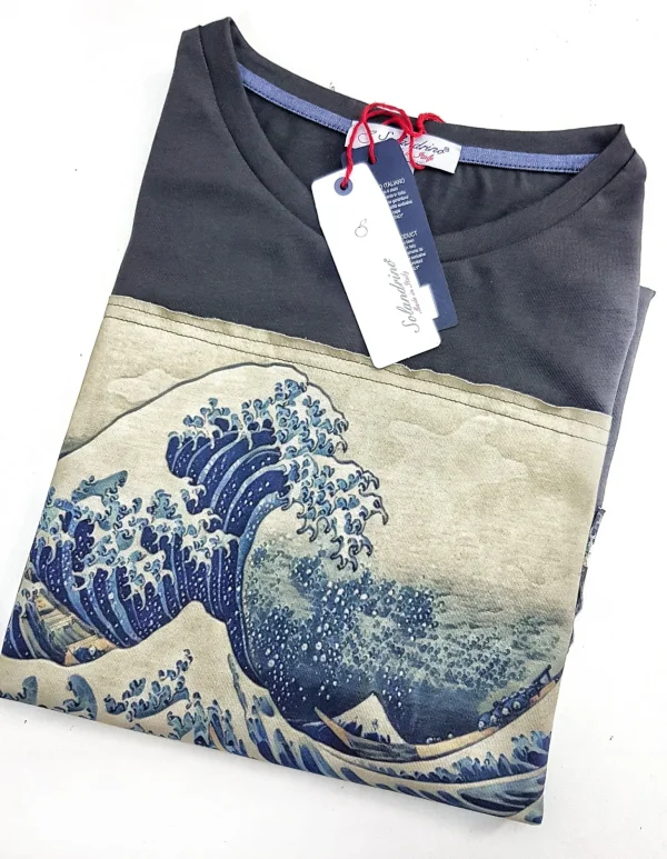 T-shirt made in Italy Fantasia big wave 100% fresco cotone jersey design big wave