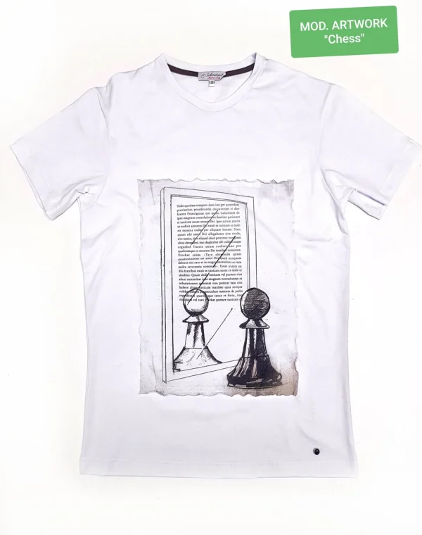 T-shirt made in Italy Fantasia chess mirror 100% fresco cotone jersey pettinato design chess mirror