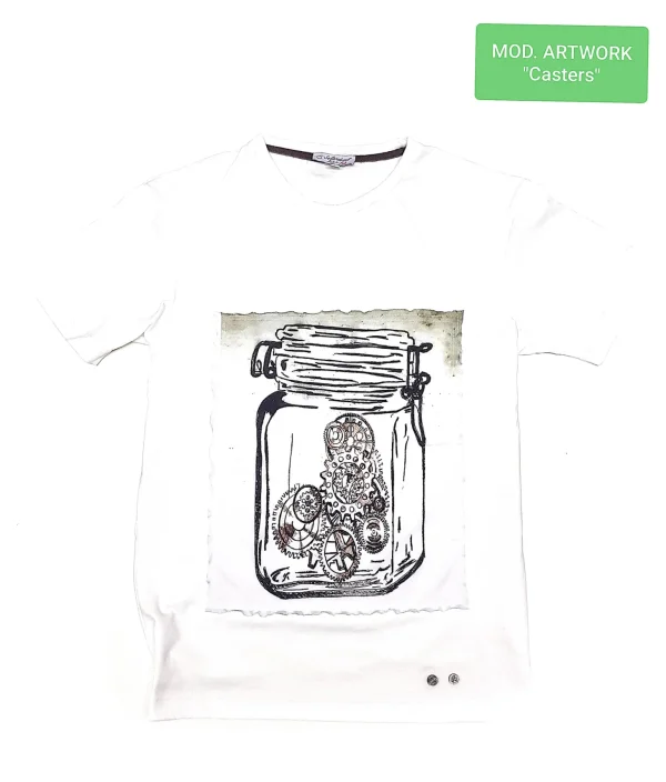 T-shirt made in Italy fantasia Casters 100% cotone jersey pettinato -DESIGN Casters-