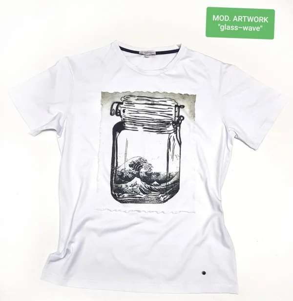T-shirt made in Italy fantasia 100% cotone jersey pettinato -MODELLO GLASSWAVE  -