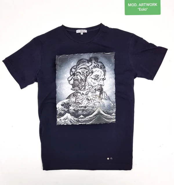 T-shirt made in Italy fantasia Eolo 100% cotone jersey pettinato -DESIGN Eolo -