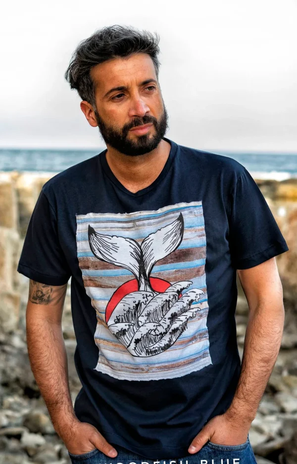t-shirt made in Italy Fantasia wood-fish 100% fresco cotone jersey design wood-fish
