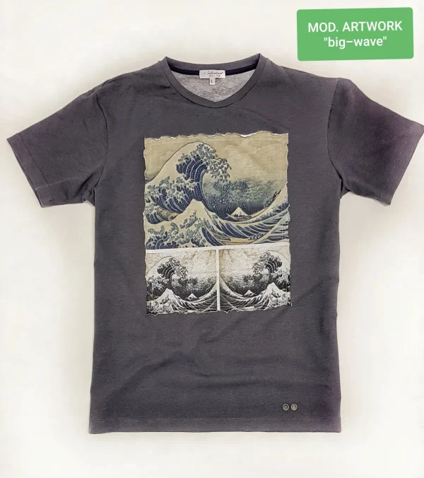 T-shirt made in Italy Fantasia big wave 100% fresco cotone jersey design big wave