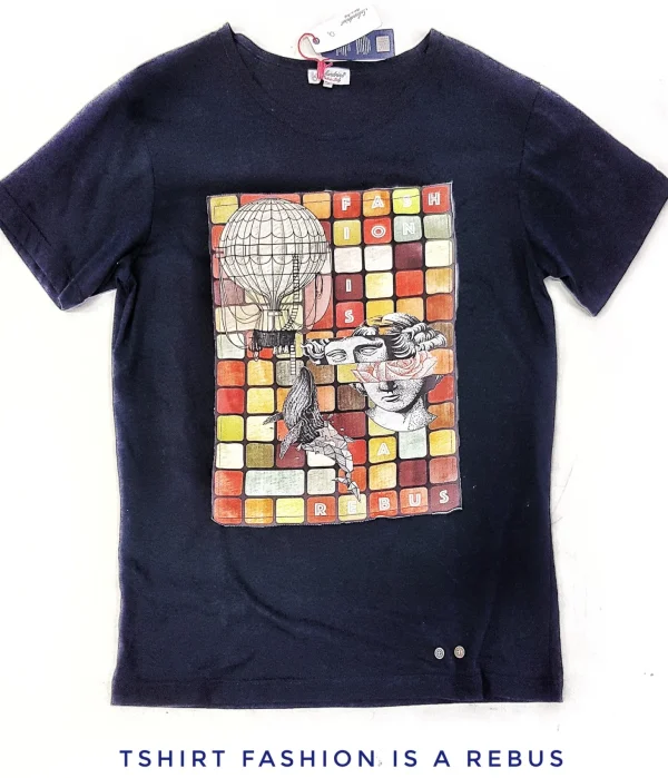 Tshirt made in Italy fantasia Rebus fashion 100% cotone jersey pettinato -DESIGN -