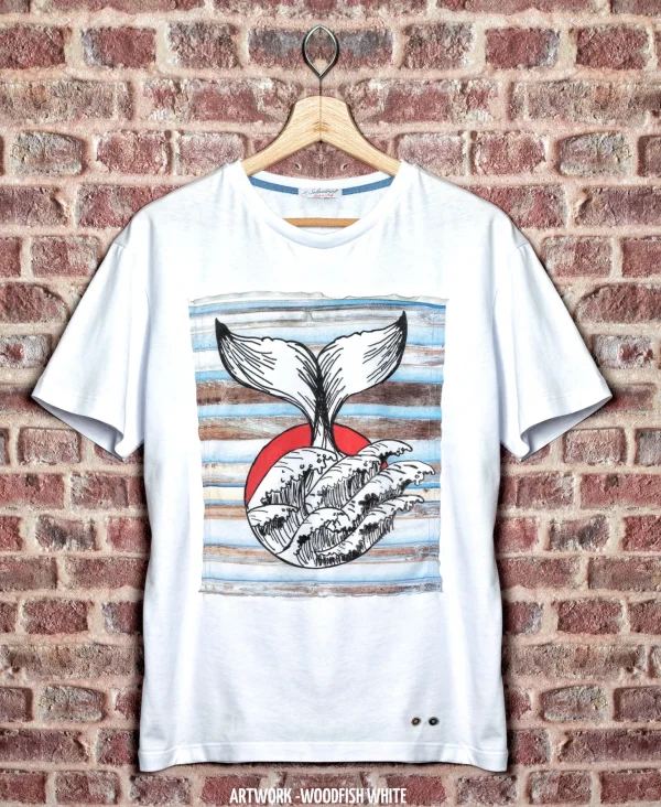 T-shirt made in italy wood-fish 100% fresco cotone jersey pettinato