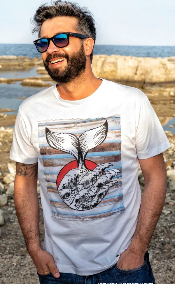 T-shirt made in italy wood-fish 100% fresco cotone jersey pettinato