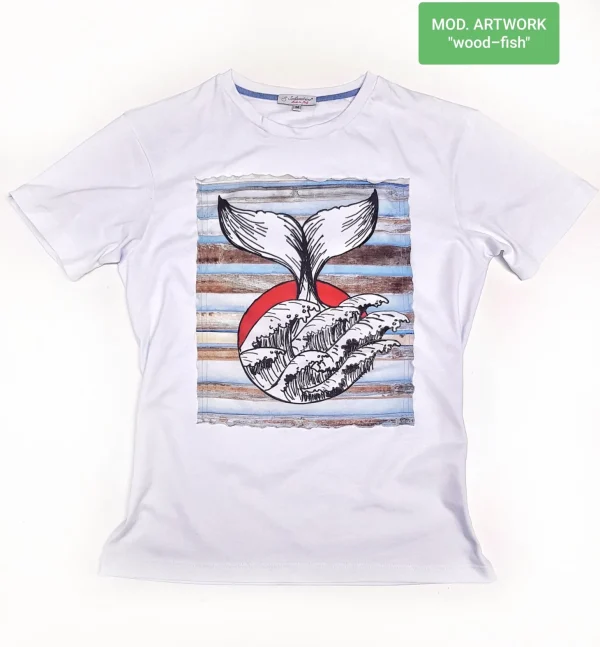 T-shirt made in italy wood-fish 100% fresco cotone jersey pettinato