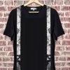 T-shirt Nera con inserto fantasia made in italy 100% cotone jersey pettinato - MODELLO BRETELLA STRAP Monument -