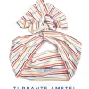 Turbante fantasia a righe arancio giallo multicolor Fashion fascia capelli in cotone design made in Italy striped