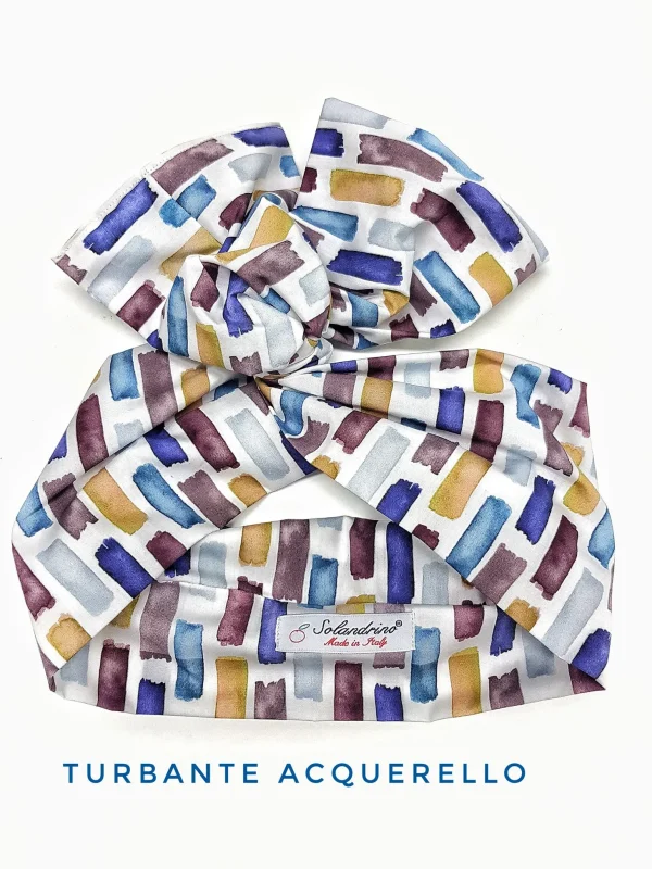 Turbante fantasia acquerello neri Fashion fascia capelli in cotone design  hairband Made in Italy