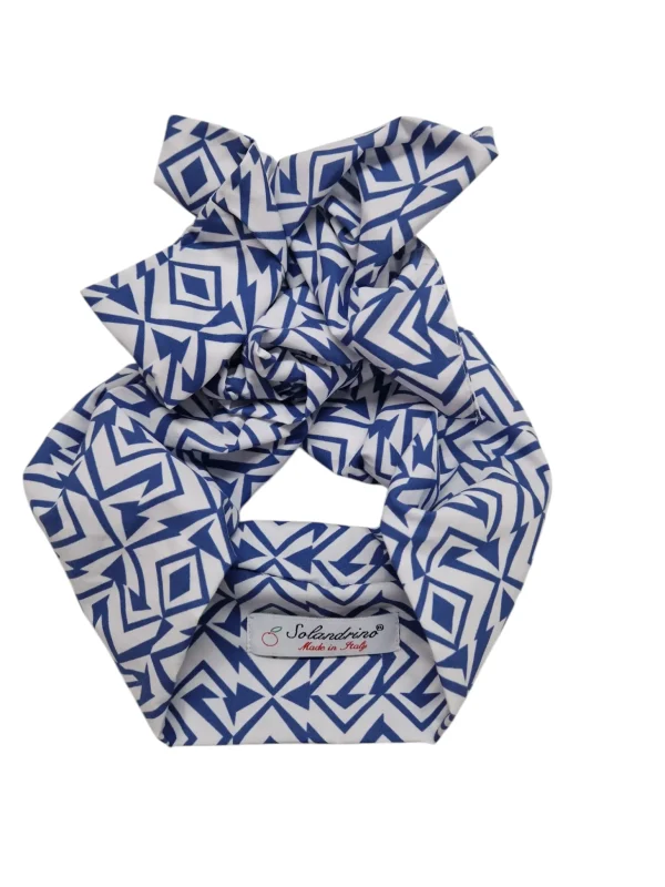 Turbante Fantasia Design Pois Blu cotone  Made in Italy Fascia Capelli hairband