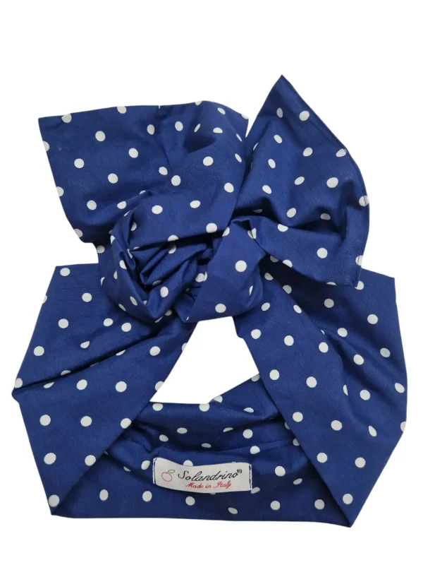 Turbante Fantasia Design Pois Blu cotone  Made in Italy Fascia Capelli hairband