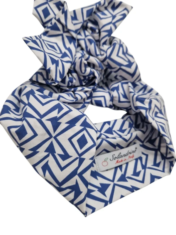 Turbante Fantasia Design Pois Blu cotone  Made in Italy Fascia Capelli hairband