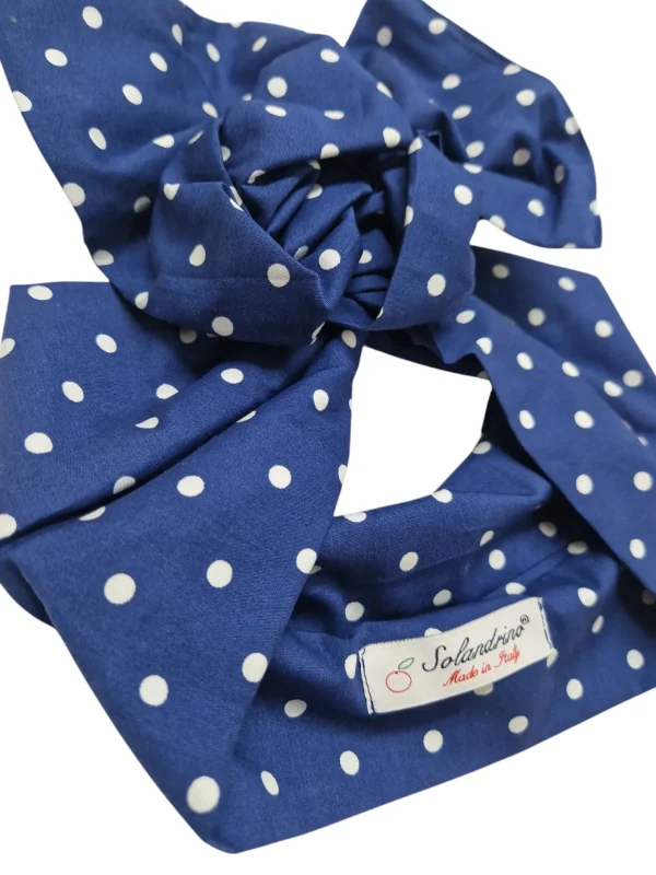 Turbante Fantasia Design Pois Blu cotone  Made in Italy Fascia Capelli hairband