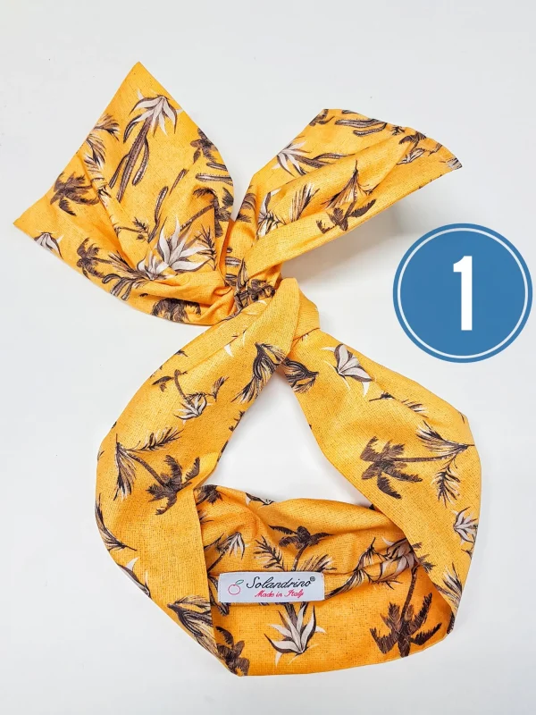 Turbante Fantasia in cotone design 1 yellow palms  Made in Italy