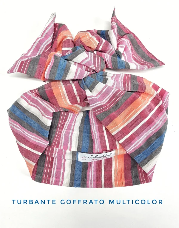 Turbante fasciato multicolor goffrato Fashion fascia capelli in cotone design fascia capelli made in Italy striped