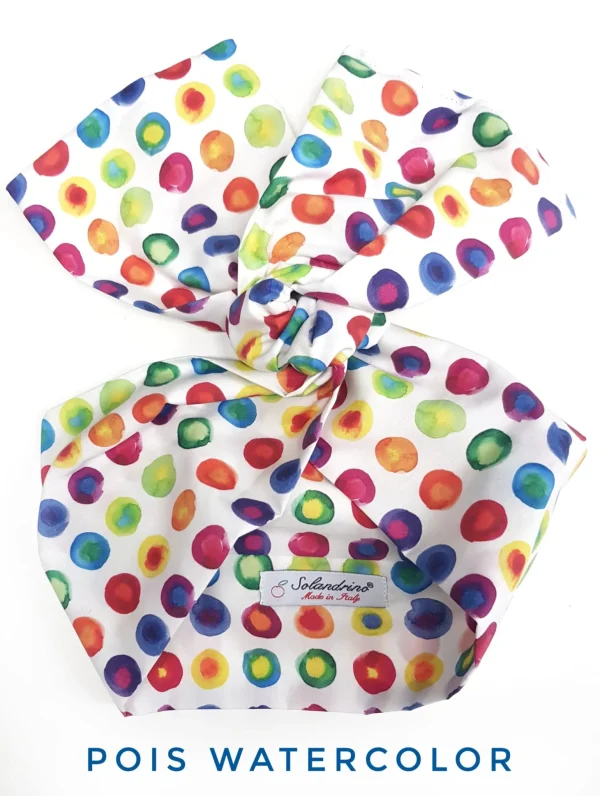 Turbante Fashion in cotone fascia capelli design Pois multicolor hairband Made in Italy
