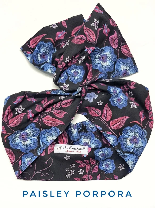 Turbante Fashion in cotone fascia capelli design Paisley porpora made in Italy