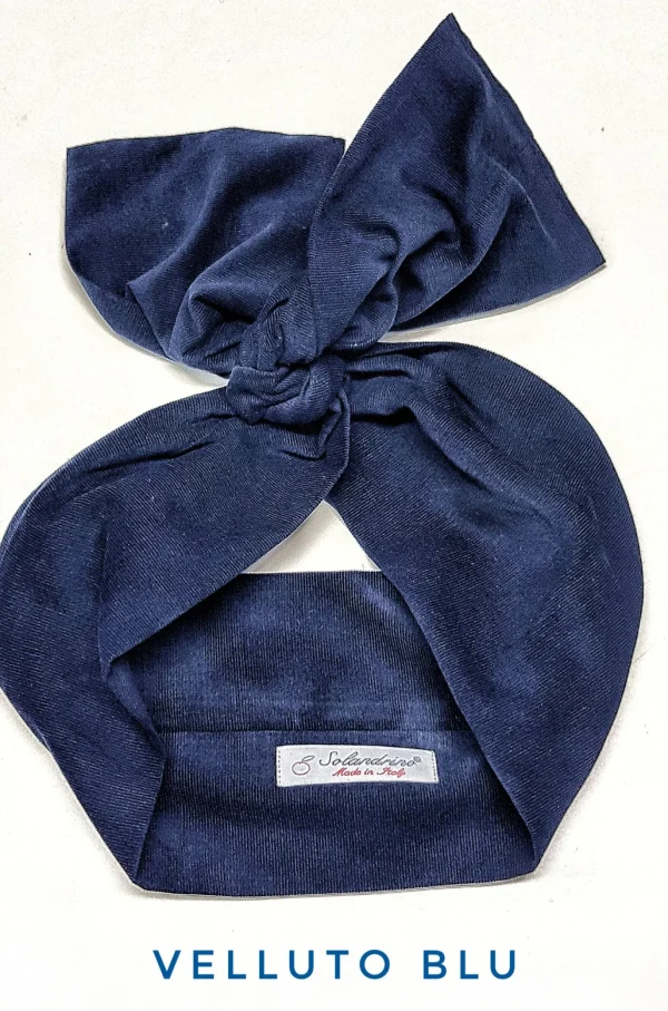 Turbante Fashion in cotone fascia capelli design Velluto blu made in Italy