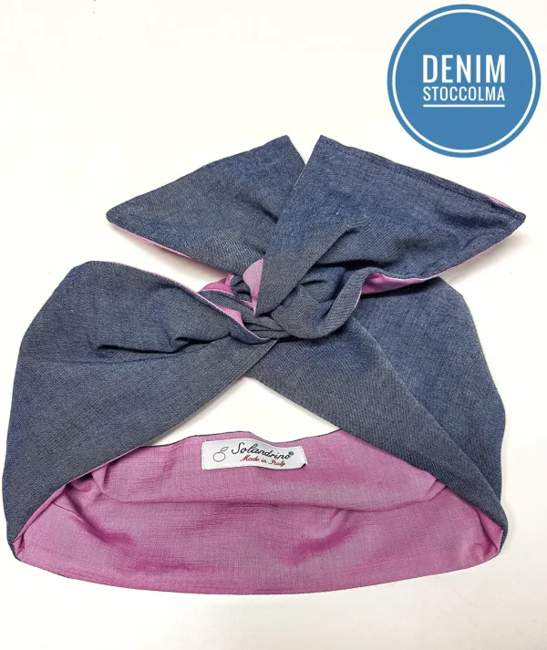 Turbante Fashion in cotone Denim Stoccolma Made in Italy