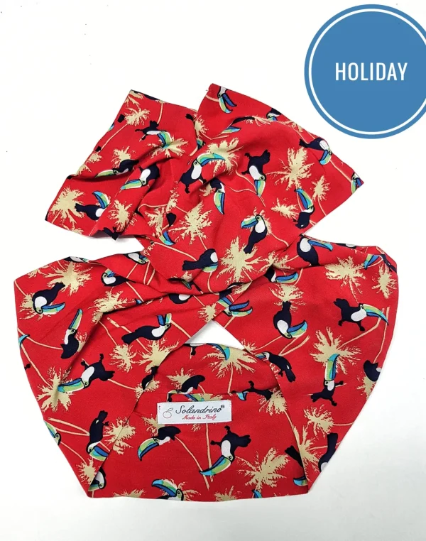 Turbante Fashion in cotone Fantasia Holiday tucano rosso Made in Italy