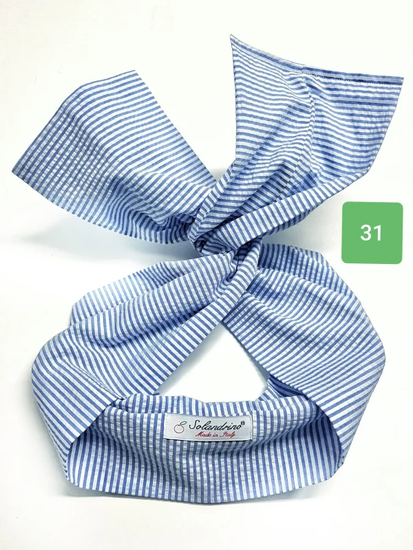 Turbante Fashion in cotone Fantasia rigata design goffrato azzurro 31 Made in Italy