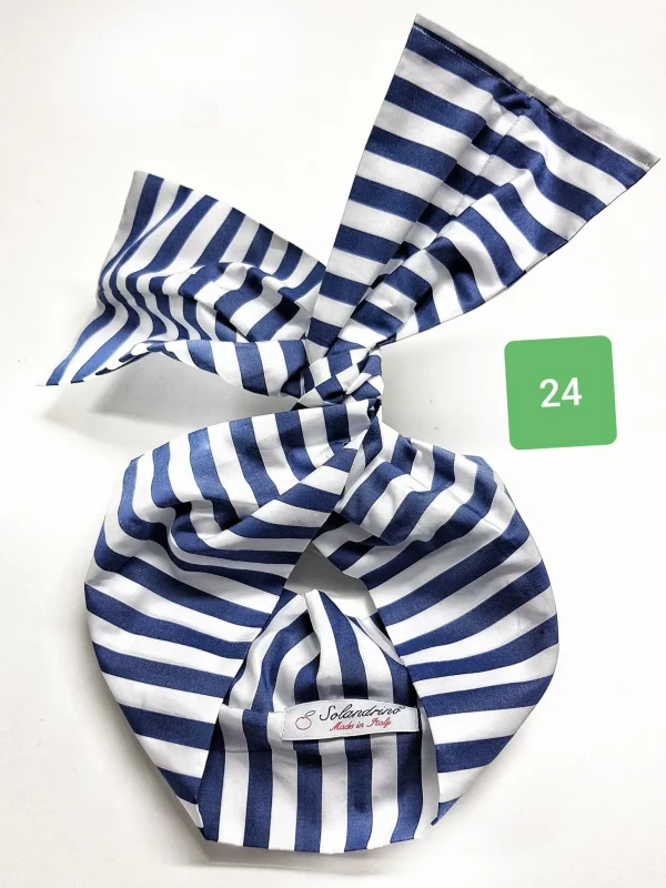 Turbante Fashion in cotone Fantasia design fascia bianco blu 24 Made in Italy