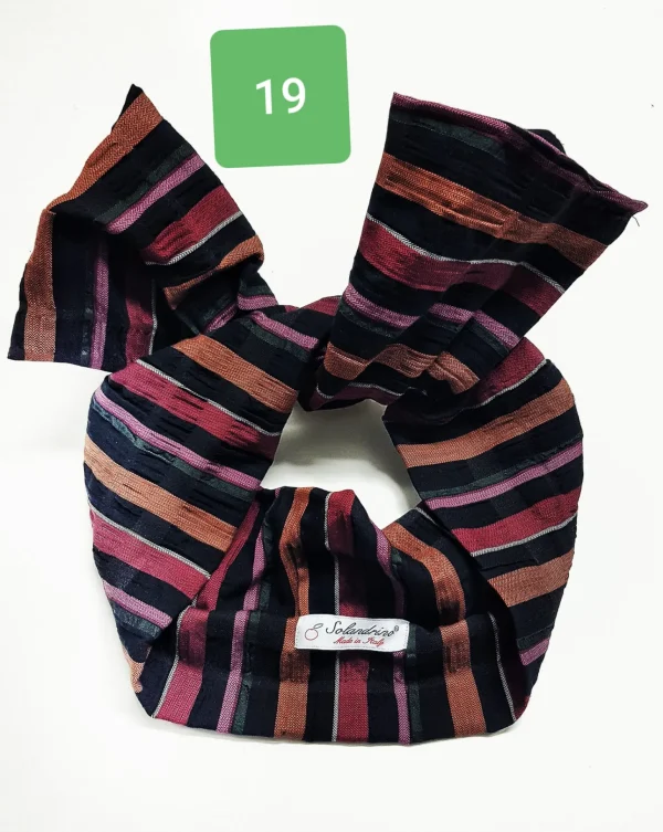 Turbante Fashion in cotone Fantasia design stripe rosso -nero arancio 19 Made in Italy