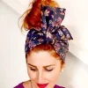 Turbante Fashion in cotone fascia capelli design Paisley glamourHD  Blu made in Italy