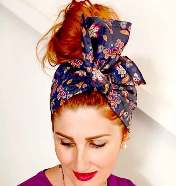 Turbante Fashion in cotone fascia capelli design Paisley glamourHD  Blu made in Italy