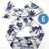 Turbante Fashion in cotone Fantasia design palms blue 6 white  Made in Italy