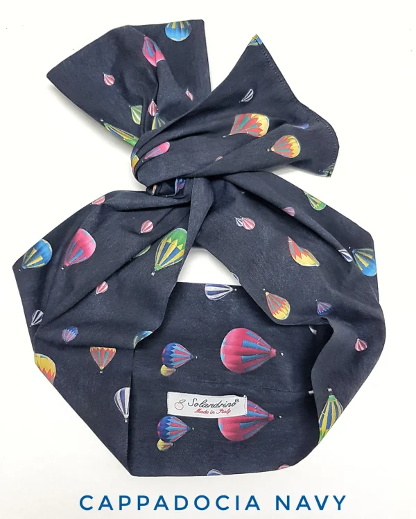Turbante Fashion in cotone fascia capelli design mongolfiera Cappadocia Navy made in Italy