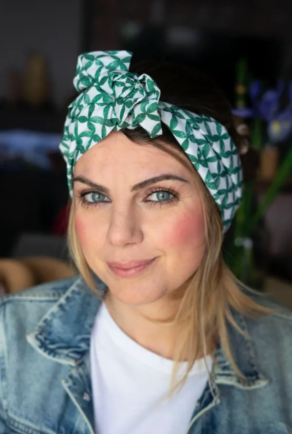Turbante Fashion in cotone Fantasia design green 22 Made in Italy
