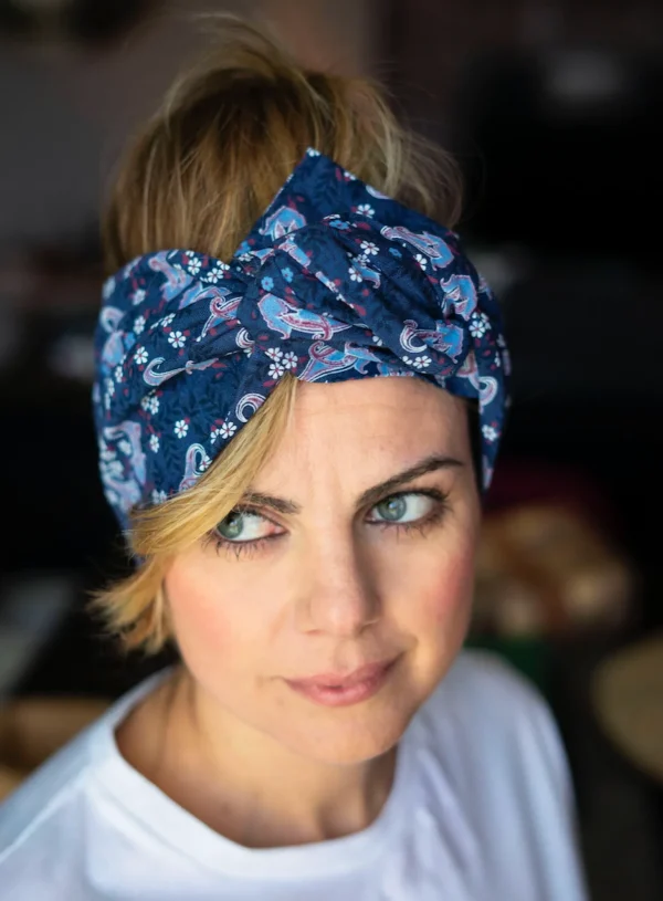 Turbante Fashion in cotone Fantasia paisley 18 blu  Made in Italy