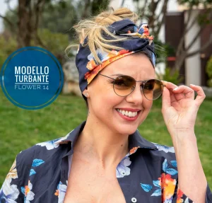 Turbante Fashion in cotone Fantasia design paisley blu 14 Made in Italy