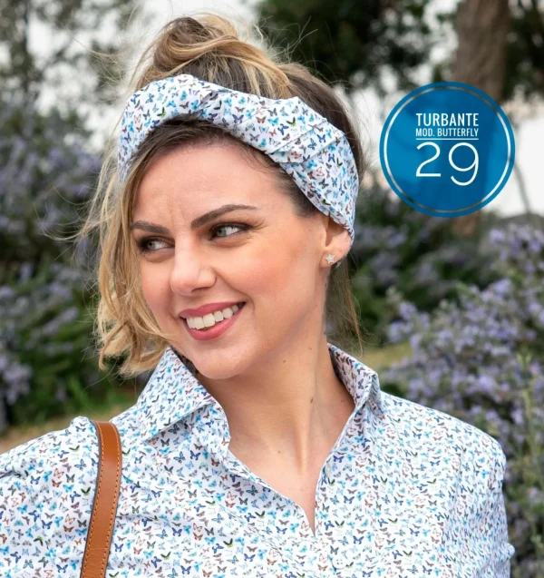 Turbante Fashion in cotone Fantasia design butterfly 29 Made in Italy