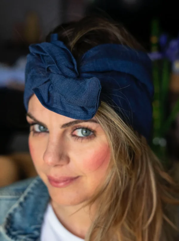 Turbante Fashion in cotone Fantasia  blu 27 Made in Italy