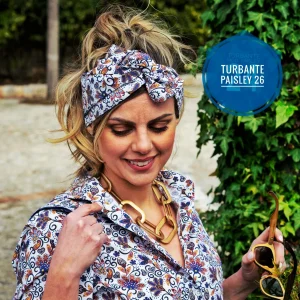 Turbante Fashion in cotone Fantasia design paisley flower 26 Made in Italy