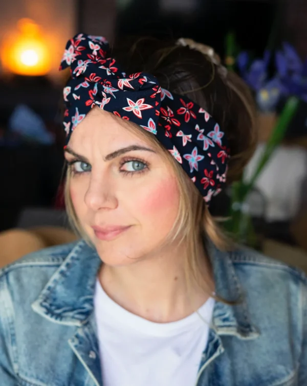 Turbante Fashion in cotone Fantasia design starfish 16 rosso - blu  Made in Italy